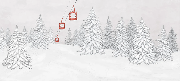 Papier peint montagne télécabine rouge