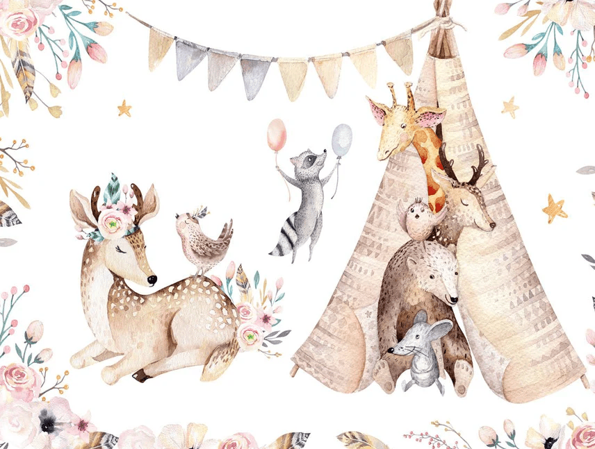 Papier peint panoramique chambre enfant craquant animaux - Muralconcept