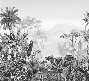 Carta da parati tropicale in bianco e nero di tendenza - Muralconcept