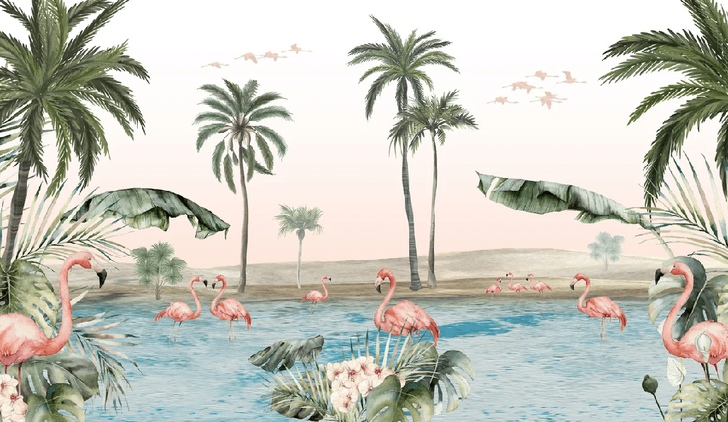 Papier peint oasis flamingo - Muralconcept