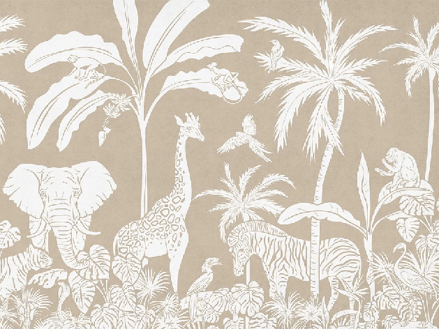 Papier peint enfant safari monochrome beige