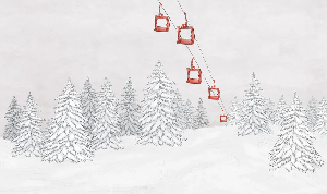 Papier peint montagne télécabine rouge