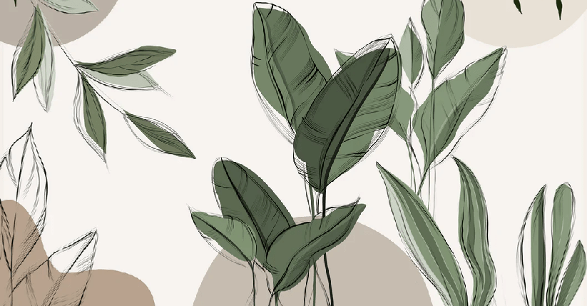 Papier peint panoramique végétal graphique taupe, XXL, tendance