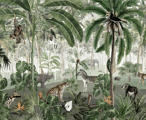 Papier peint bébé harmonie des animaux - Muralconcept