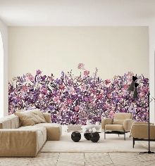 Papier peint fleurs au pinceau violet - Muralconcept