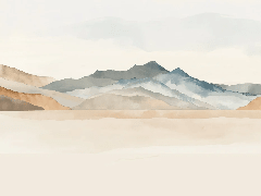 Papier peint panoramique montagne aquarelle pastel – Décor mural paysage apaisant - Muralconcept