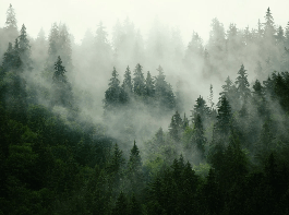 Papier peint forêt brumeuse verte - Muralconcept