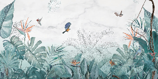 Papier peint jungle bleu marbre - Muralconcept