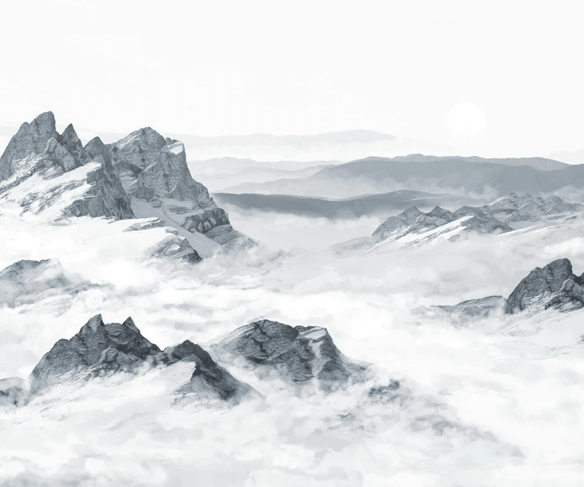 Papier peint panoramique montagne bleu - Muralconcept