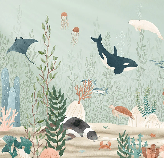 Papier peint bébé monde marin, XXL, tendance