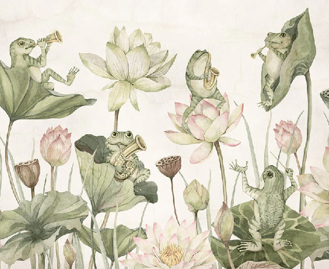 Papier peint enfant grenouilles musicales - Muralconcept