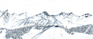 Papier peint montagne Megève – Fresque artistique peinte à la main - Muralconcept
