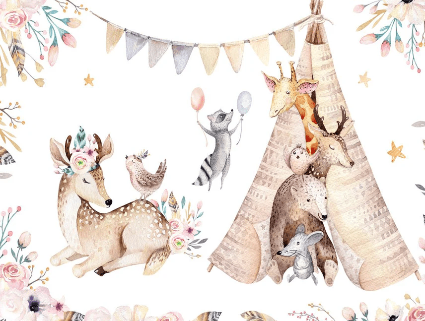 Papier peint panoramique chambre enfant craquant animaux - Muralconcept