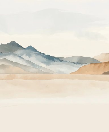 Papier peint panoramique montagne aquarelle pastel – Décor mural paysage apaisant - Muralconcept