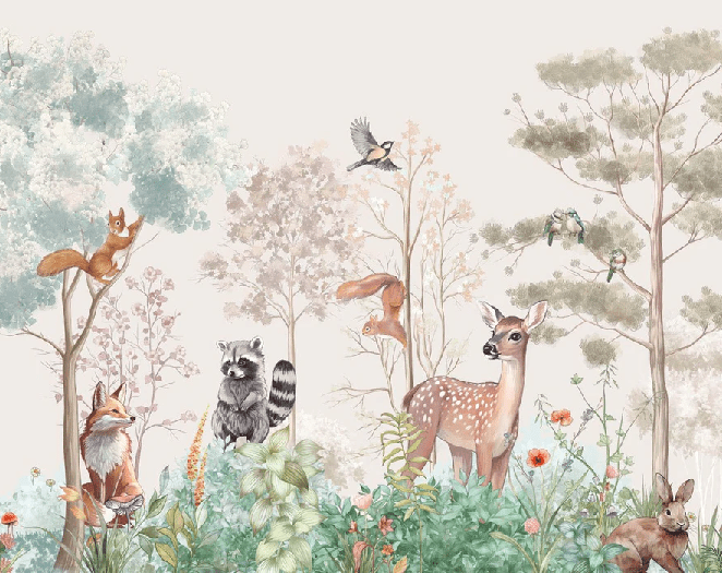 Papier peint chambre enfant nature magique beige - Muralconcept