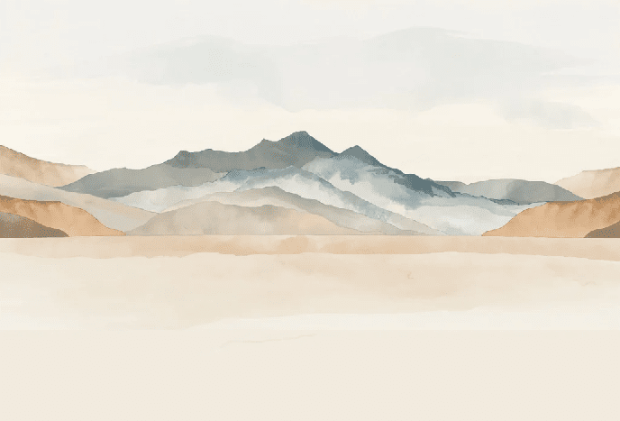 Papier peint panoramique montagne aquarelle pastel – Décor mural paysage apaisant - Muralconcept
