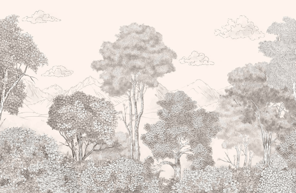 Papier peint panoramique Forêts et Monts Crayonnés Beige - Muralconcept
