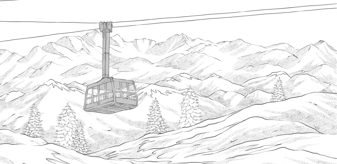 Papier peint La Plagne télécabine noir et blanc - Muralconcept