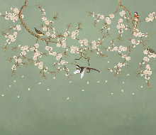 Papier peint sakura zen vert - Muralconcept