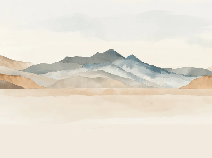 Papier peint panoramique montagne aquarelle pastel – Décor mural paysage apaisant - Muralconcept