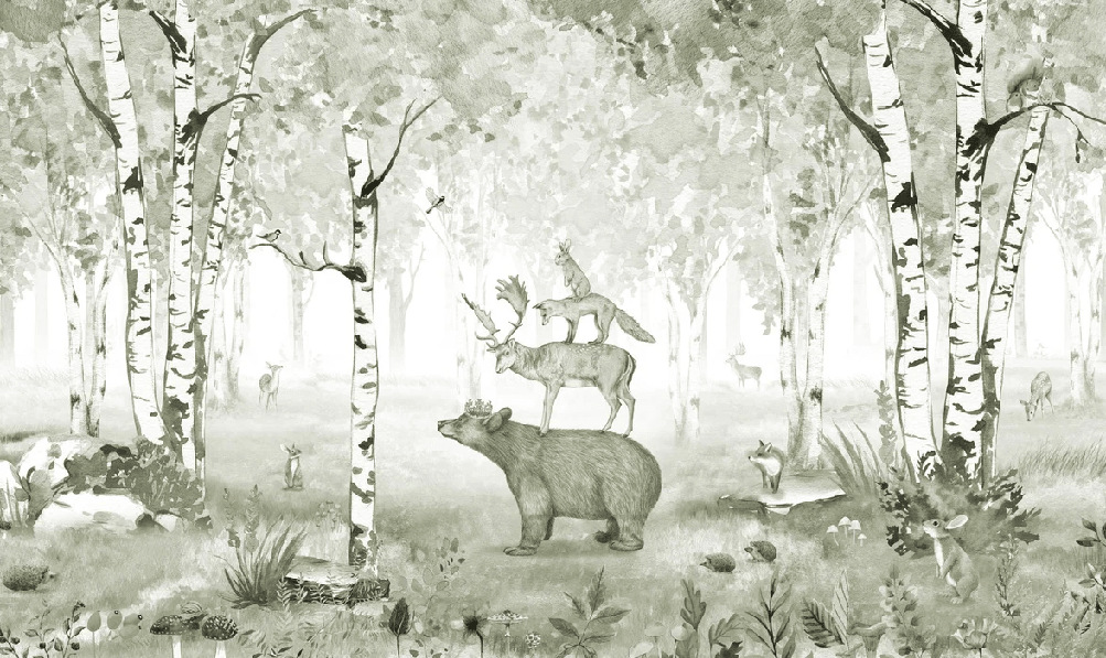 Papier peint roi de la forêt vert - chambre enfant - Muralconcept