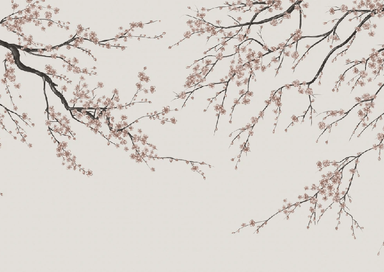 Papier peint panoramique Sakura beige, XXL, tendance