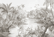 Papier peint panoramique jungle pittoresque - Muralconcept