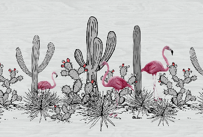 Papier peint panoramique cactus & flamant rose - Muralconcept