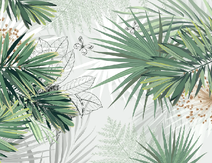 Papier peint salle de bain nature green palm, XXL, tendance