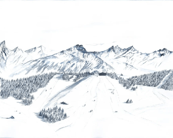 Papier peint montagne Megève – Fresque artistique peinte à la main - Muralconcept