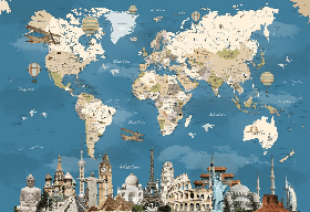 Papier peint carte monde Monument World - Muralconcept