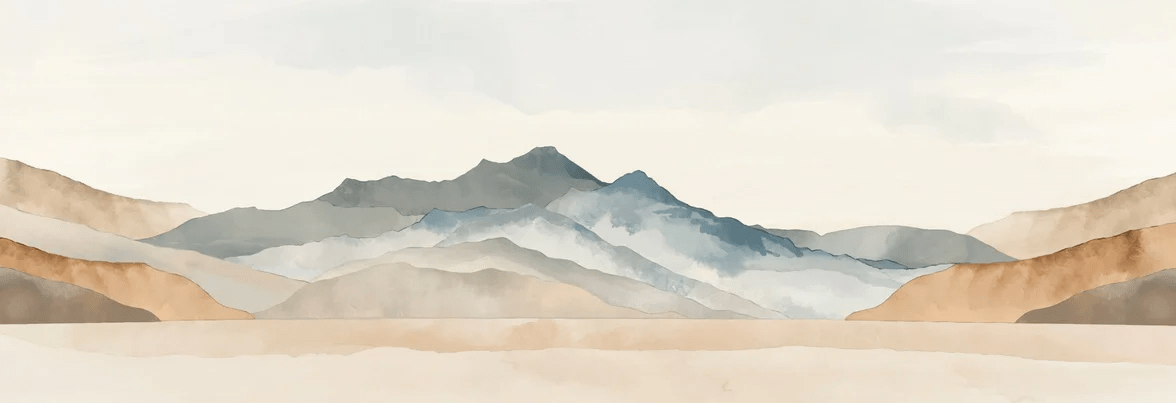 Papier peint panoramique montagne aquarelle pastel – Décor mural paysage apaisant - Muralconcept