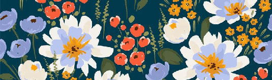 Papier peint panoramique bleu velours floral - Muralconcept