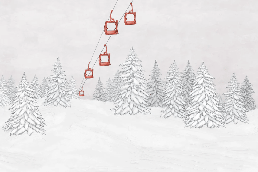 Papier peint montagne télécabine rouge - Muralconcept