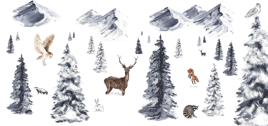 Papier peint enfant animaux dans la neige - Muralconcept