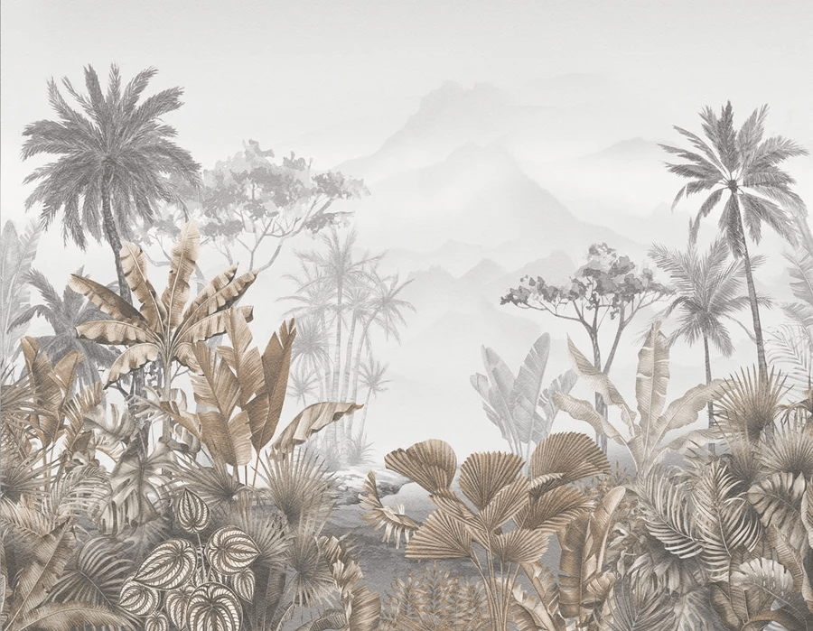 Tropical sepia bathroom wallpaper