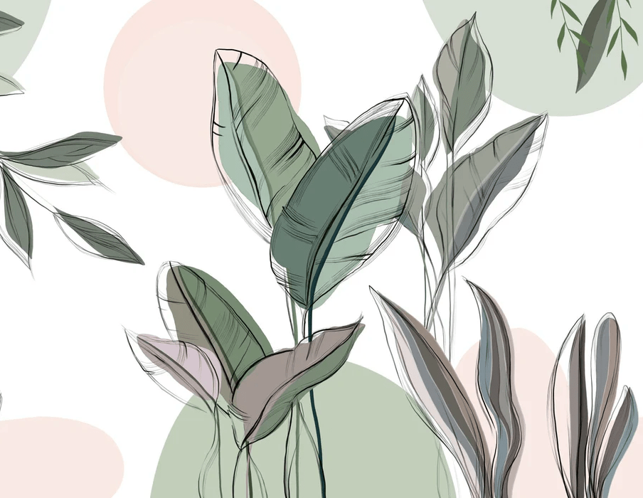 Papier peint panoramique végétal graphique vert, XXL, tendance