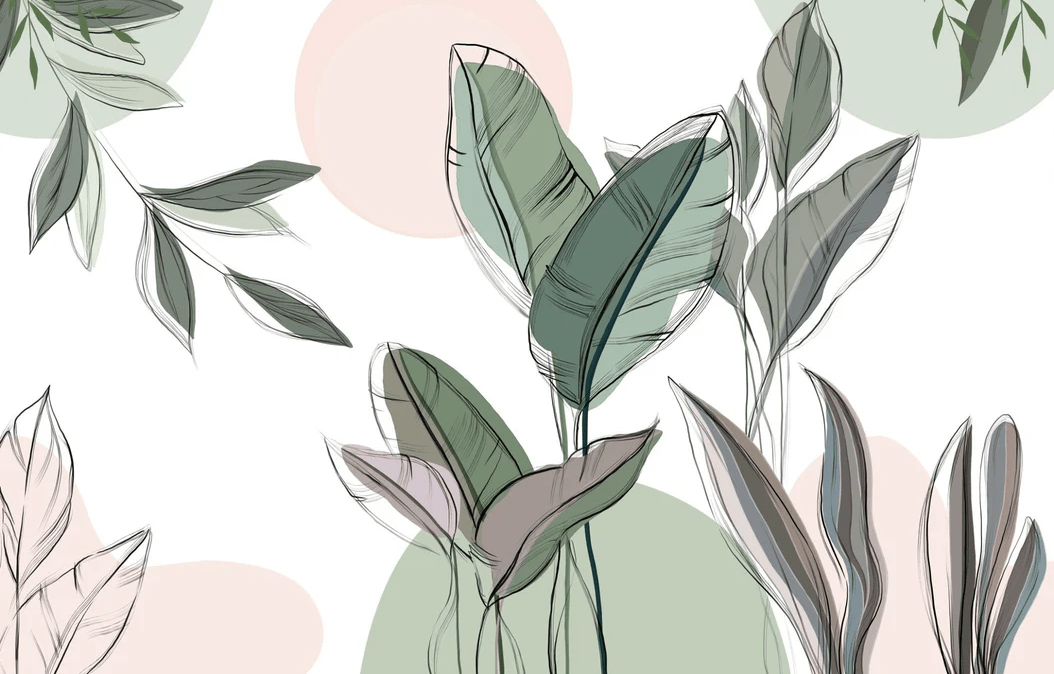 Papier peint panoramique végétal graphique vert - Muralconcept
