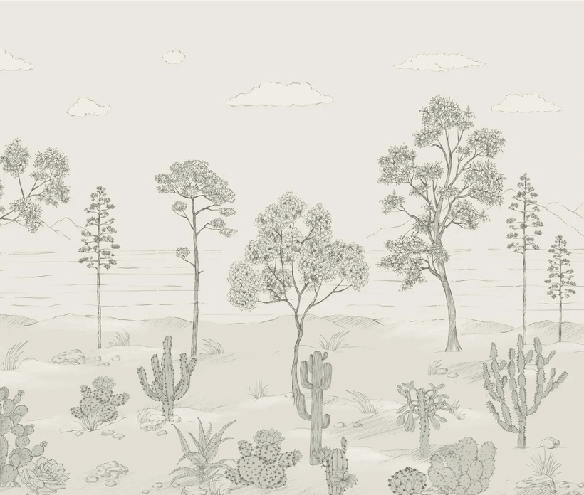 Papier peint oasis cactus tropical vert - Muralconcept