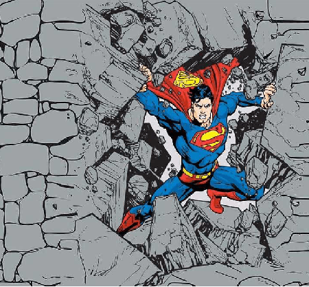 Papier peint panoramique héro superman BD démolition force mur - Muralconcept