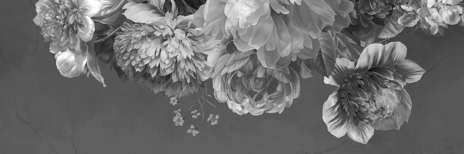 Black and white peony bistro wallpaper