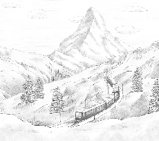 Papier peint panoramique Mont Cervin noir et blanc - Muralconcept