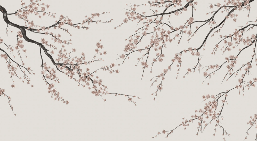 Papier peint panoramique Sakura beige, XXL, tendance