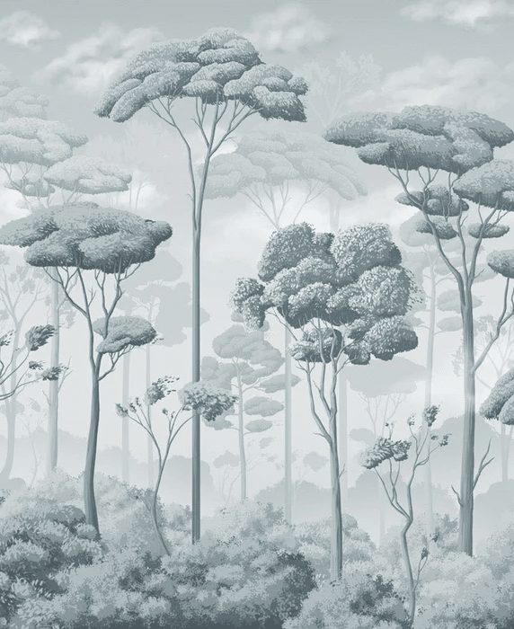 Papier peint panoramique pinède volupté bleu argent - Muralconcept