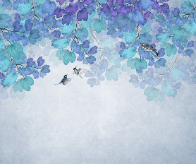 Carta da parati per bagno con foglie blu - Muralconcept