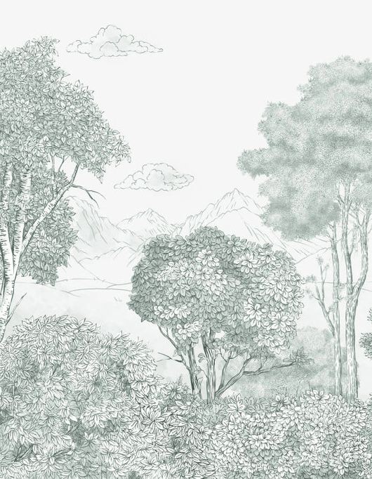 Papier peint panoramique Forêts et Monts vert - Muralconcept