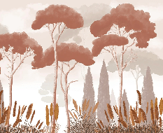 Papier peint cyprès pins et herbes de la pampa terracotta - Muralconcept