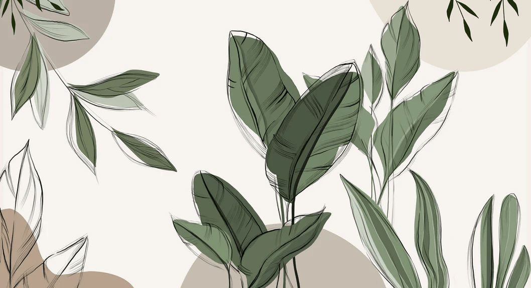Papier peint panoramique végétal graphique taupe