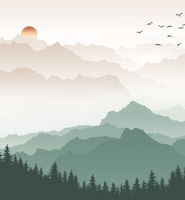 Papier peint montagne dans brume terracotta - Muralconcept