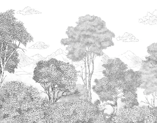 Papier peint panoramique Forêts et Monts Crayonnés, XXL, tendance